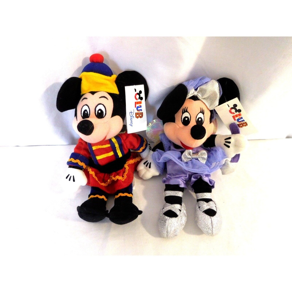 Disney Nutcracker Mickey Mouse + Sugar Plum Fairy Minnie Mouse Beanbag plush Rar